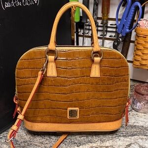 Dooney & Bourke Brown Croc-Embossed Satchel